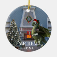 Christmas Santa Dragon Tree Fireplace Scene
