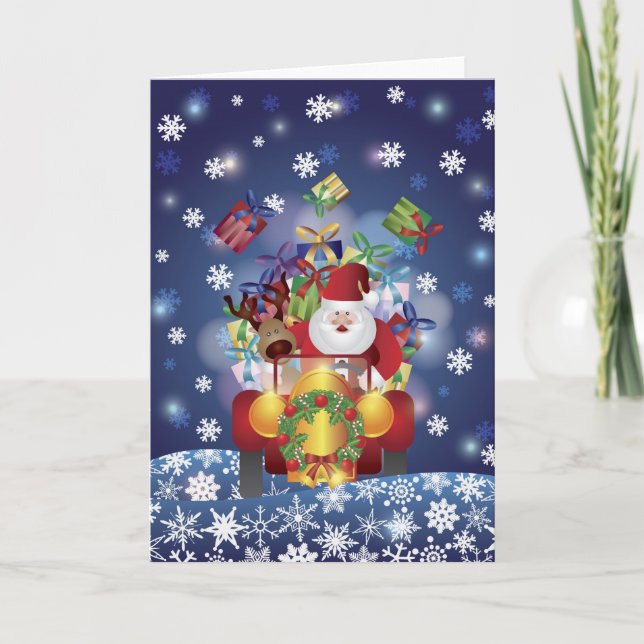 Christmas Santa Driving Vintage Car Card (Front)