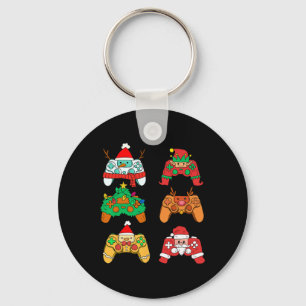 Christmas Santa Elf Gaming Controllers Gamer Xmas Keychain