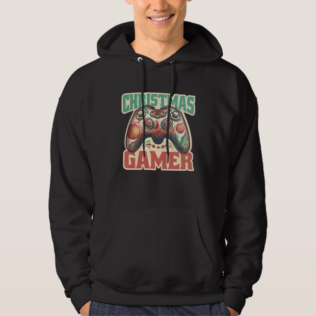 Christmas Santa Elf Gaming Controllers Snowman Boy Hoodie (Front)