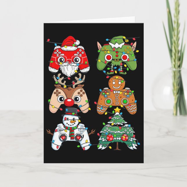 Christmas Santa Elf Lights Gaming Controllers Xmas Card (Front)