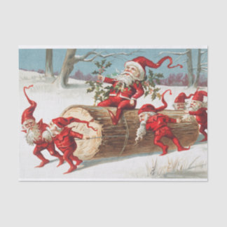 Christmas Santa elves sliding on a log Tissue Paper