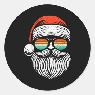 Christmas Santa Face Retro Sungles Xmas Men Women Classic Round Sticker