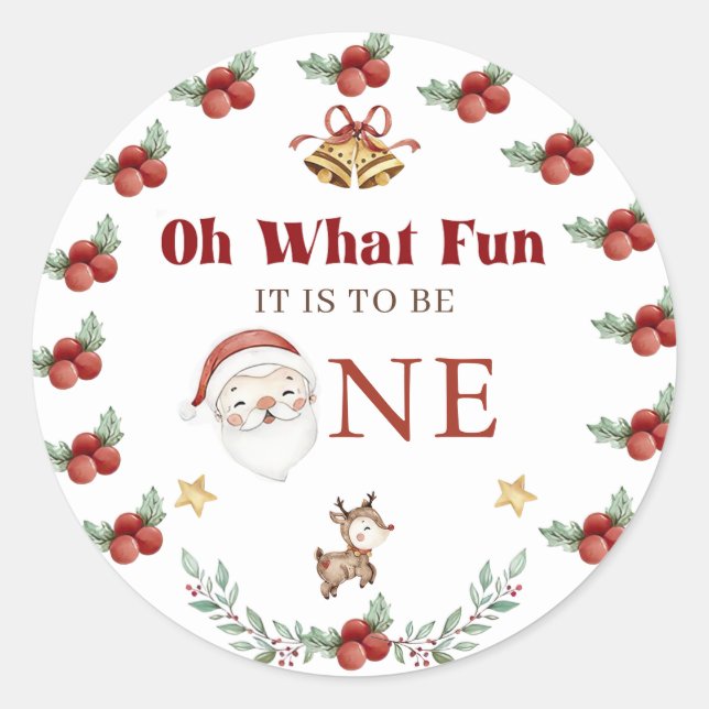 Christmas Santa First Birthday Classic Round Sticker (Front)