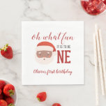 Christmas Santa First Birthday Napkin<br><div class="desc">Oh what fun,  it is to be One! Christmas Santa first birthday party with watercolor santa,  christmas and red polka dots.</div>