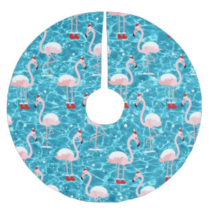 christmas santa flamingo brushed polyester tree skirt