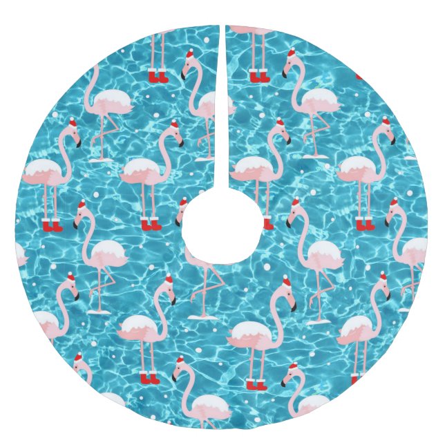 christmas santa flamingo brushed polyester tree skirt (Front)