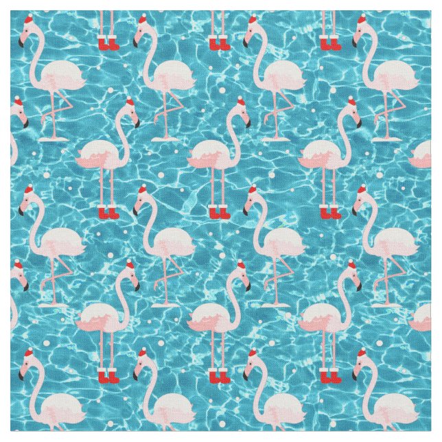 christmas santa flamingo fabric (Close Up)