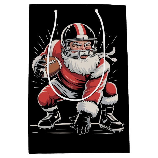 Christmas Santa Football Lineman Quarterback  Medium Gift Bag (Front)