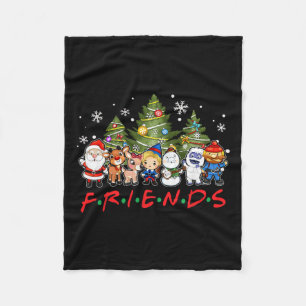 Christmas Santa Friends Reindeer Snowman Family Xm Fleece Blanket