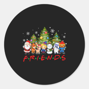 Christmas Santa Friends Rudolph Snowman Family Xma Classic Round Sticker