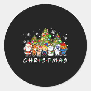 Christmas Santa Friends Rudolph Snowman Family Xma Classic Round Sticker