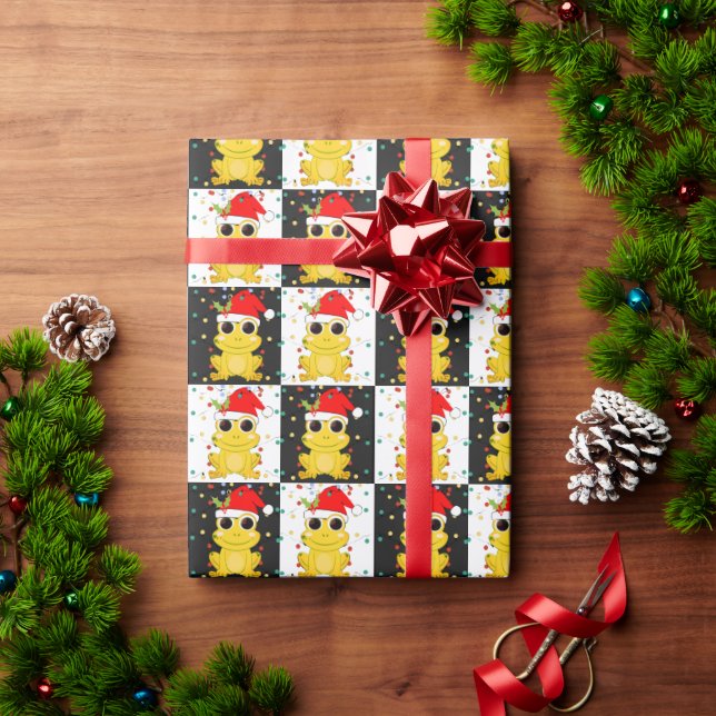 Christmas SANTA FROG chequerboard Wrapping Paper (Holiday Gift)
