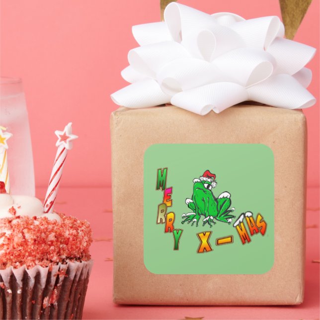 Christmas Santa Frog Merry Christmas Cust. Sticker (Party)