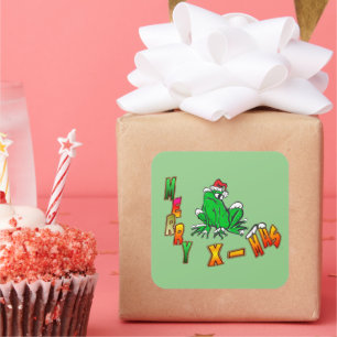 Christmas Santa Frog Merry Christmas Cust. Sticker