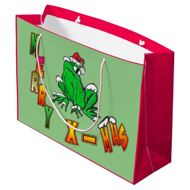 Christmas Santa Frog Merry Christmas Gift Bag (Back Angled)