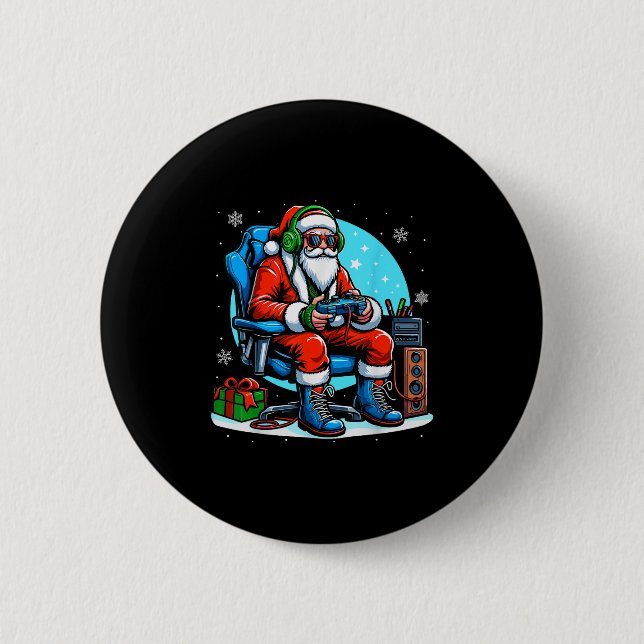 Christmas Santa Gamer Xmas Funny Video Gaming Chri 2 Inch Round Button (Front)