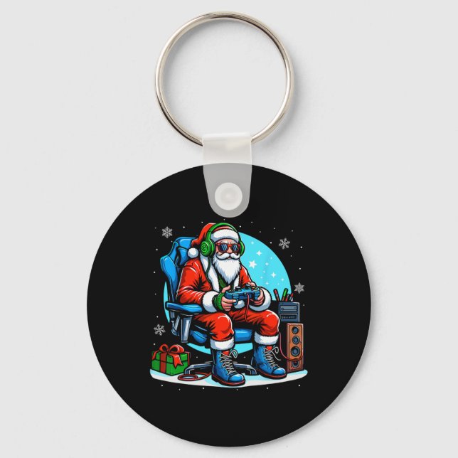 Christmas Santa Gamer Xmas Funny Video Gaming Chri Keychain (Front)