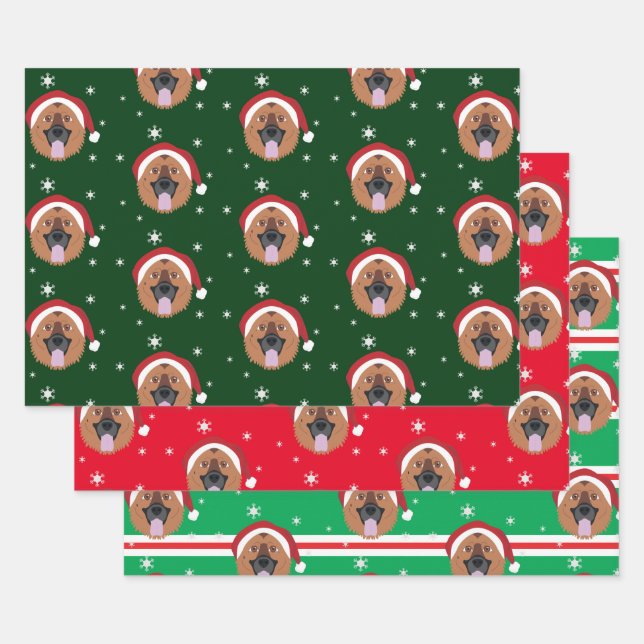 Christmas Santa German Shepherd Dog Snowflake Wrapping Paper Sheet (Set)