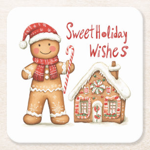 Christmas Santa Gingerbread man Square Paper Coaster