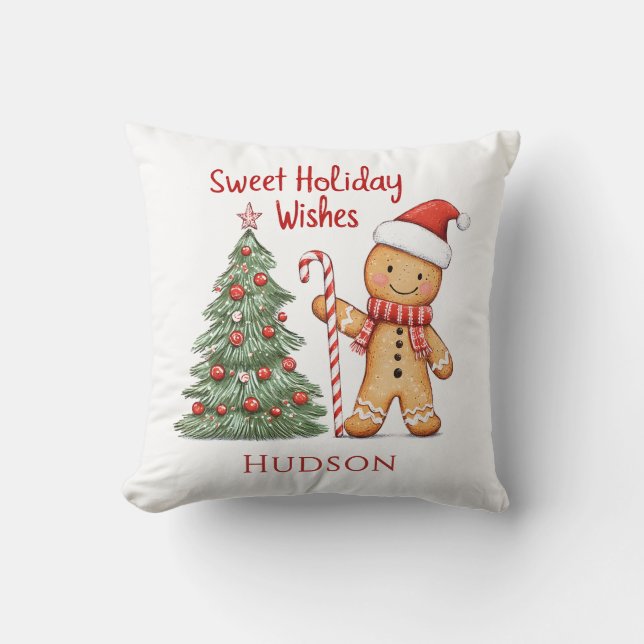 Christmas Santa Gingerbread Man Throw Pillow (Front)