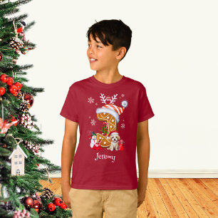Christmas Santa Gingerbread Name Letter J Boy   T-Shirt