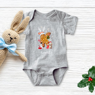 Christmas Santa Gingerbread Name Letter K Boy Baby Bodysuit