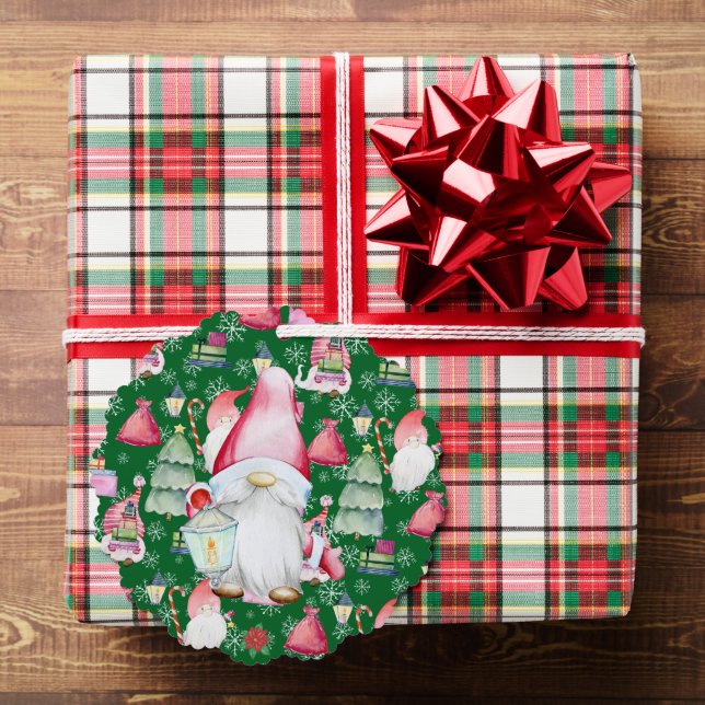 Christmas Santa Gnome Green Colour Name Date Paper Ornament Card (Insitu (Gift))