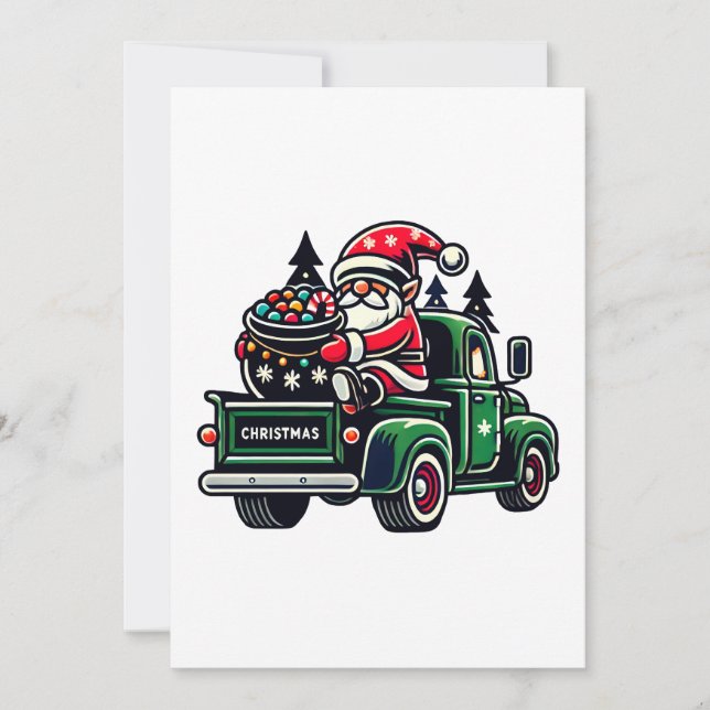 Christmas Santa Gnome On Pickup Truck Invitation (Front)