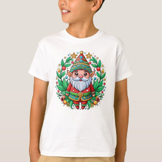 Christmas Santa Gnome with Decorative Wreath T-Shirt