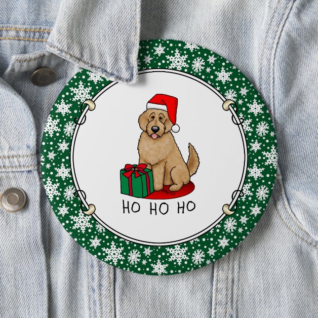 Christmas Santa Goldendoodle (golden red) Dog Cute 6 Inch Round Button (In Situ)