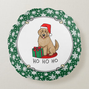 Christmas Santa Goldendoodle (golden red) Dog Cute Round Pillow