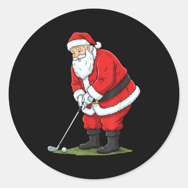 Christmas Santa Golf Golfer Xmas Funny Christmas G Classic Round Sticker (Front)