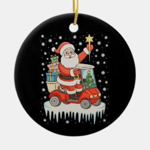 Christmas Santa Golfing Golf Cart Holiday Xmas Ceramic Ornament