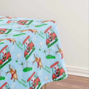 Christmas Santa Golfing With Reindeer Pattern   Tablecloth