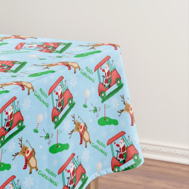 Christmas Santa Golfing With Reindeer Pattern   Tablecloth (In Situ)