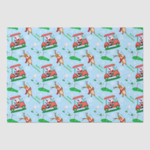 Christmas Santa Golfing With Reindeer Pattern   Tissue Paper