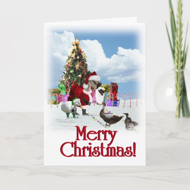 Christmas Santa Goose And Ducks Holiday Card (Front)
