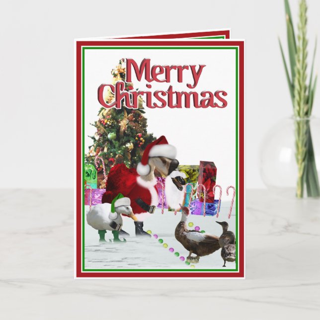 Christmas Santa Goose And Ducks Holiday Card (Front)