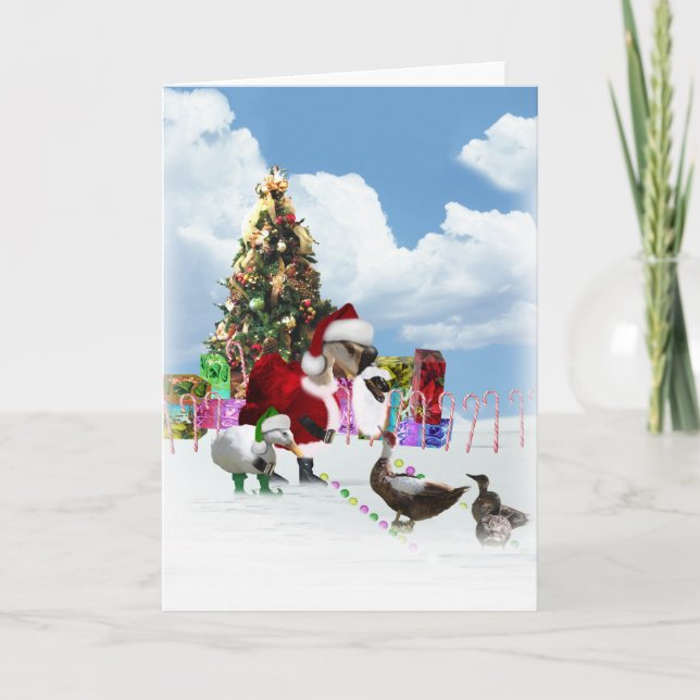 Christmas Santa Goose And Ducks Holiday Card (Front)