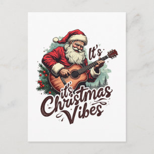 Christmas Santa Guitar Player - Rockin Around the  Holiday Postcard