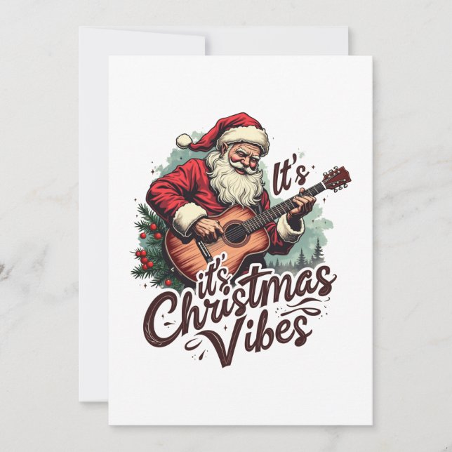Christmas Santa Guitar Player - Rockin Around the  Invitation (Front)