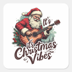 Christmas Santa Guitar Player - Rockin Around the Square Sticker