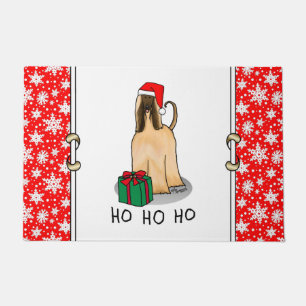 Christmas Santa Hat Afghan Hound Dog Fawn Cute Doormat