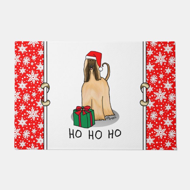 Christmas Santa Hat Afghan Hound Dog Fawn Cute Doormat (Front)