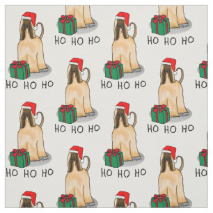 Christmas Santa Hat Afghan Hound Dog Fawn Cute Fabric