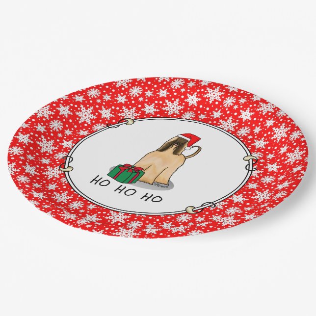 Christmas Santa Hat Afghan Hound Dog Fawn Cute Paper Plate (Angled)