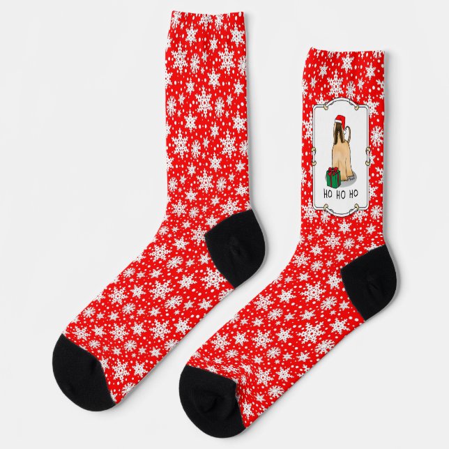 Christmas Santa Hat Afghan Hound Dog Fawn Cute Socks (Left)