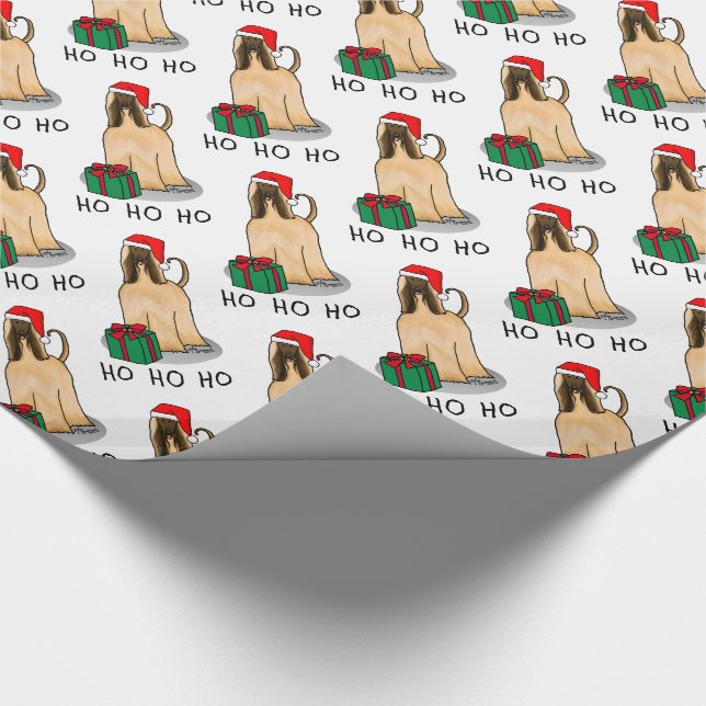 Christmas Santa Hat Afghan Hound Dog Fawn Cute Wrapping Paper (Corner)
