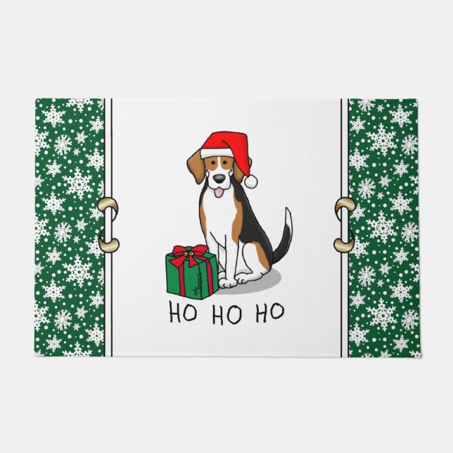 Christmas Santa Hat Beagle (tri colour 3) Dog Cute Doormat (Front)
